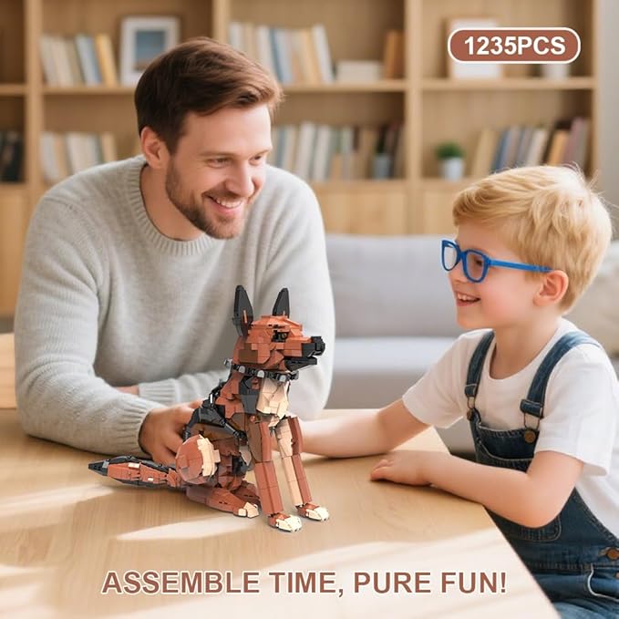 German Shepherd Dog Building SetMovable EarsTailLegsDog Building Block for Adults KidsBoys and Girls1235 pcs Animals Creator Building-Bricks ToyCreative Gift for Dog and Animal Lovers