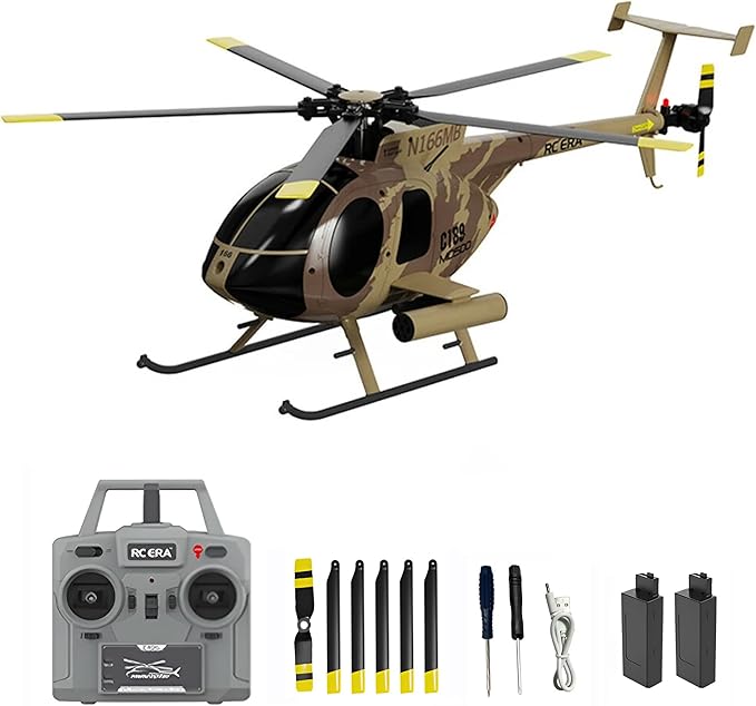 Remote Control Helicopter C189 MD500 RC Helicopter Model 1/28 Scale 4CH Single-Rotor Helicopters with 6-Axis Gyro and Brushless Motor 2.4GHz RC Aircraft for Adults 2 Batteries (Camouflage)