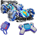 Gesture Sensing RC Stunt Car with Lights &amp Music Hand Gesture Remote Control Toy with 360° Spins Mist Spray (Blue)