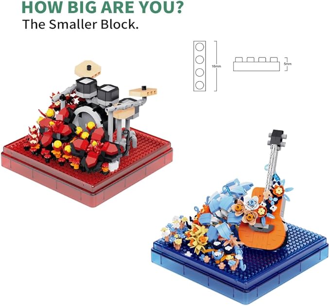 Musical Instruments Micro Blocks Building SetsClassical Famous Building Block Set1500 PCS for Adults and KidsGuitar and Drum Set with Clear Plastic Cover