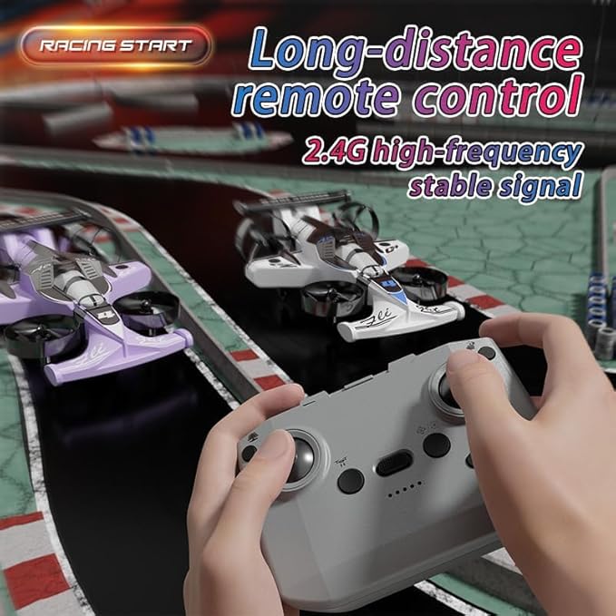 Racing car and drone combination remote-controlled flying car foam material. Features include one-key takeoff stable hovering racing mode and 360° aerial flips. An ideal and fun birthday gift.