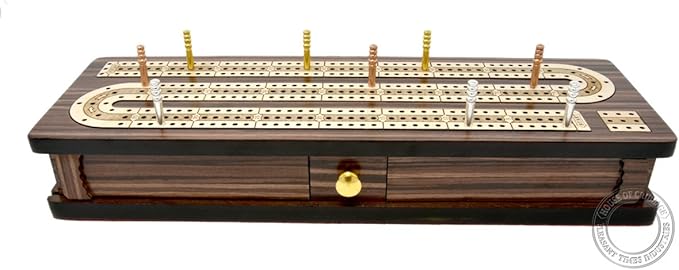 House of Cribbage - Continuous Cribbage Board/Box Inlaid in Rosewood/Maple 12 - 3 Tracks - Sliding Lid Drawer
