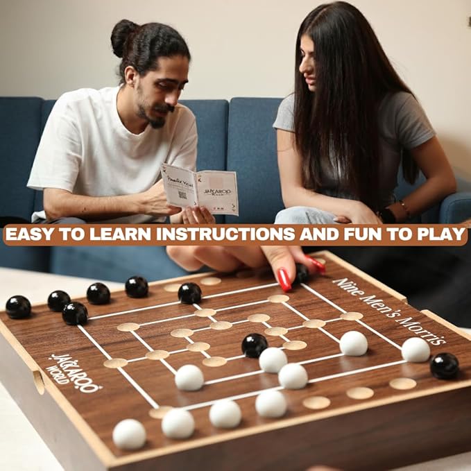 Nine Mens Morris Board Game Marble Strategy Game Solid Wooden Game with 18 Marbles 2 Player Games Ancient Board Games 9 Mens Morris Game Mill Strategy Games for Adults (Walnut)
