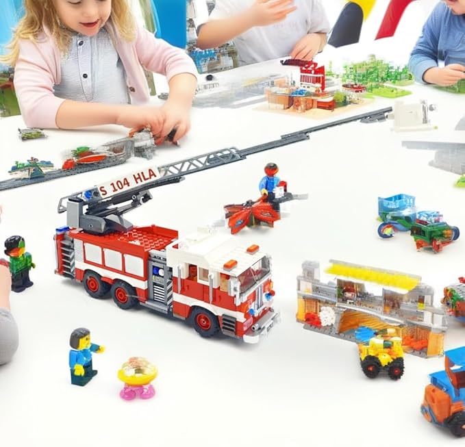 City Ladder Fire Truck Building Blocks Set (711 pcs) Toy Station Firetruck Bricks Collectible Fire Engine Building Kit Model Gift for Boys and Girls Adults Christmas and Birthday