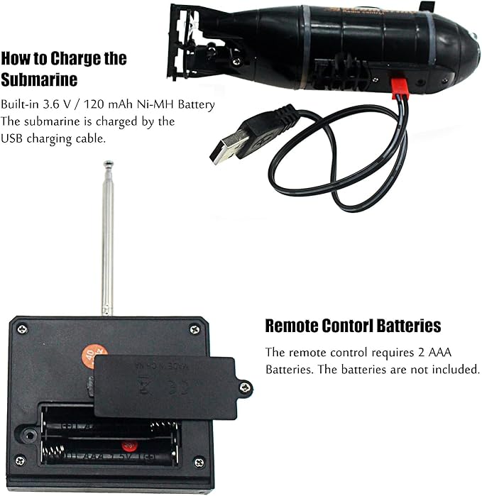 Tipmant Mini Remote Control Nuclear Submarine Toy RC Boat Electric Water Kids Birthday Gifts (Black)