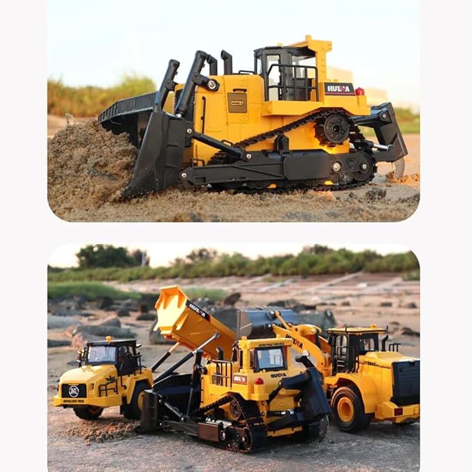 HUINA 1554 1/16 Scale Remote Control Bulldozer 2.4GHz 11CH RC Construction Vehicle with Lights &amp Sound Toy Electric Toys for Kids 8+ Years Old