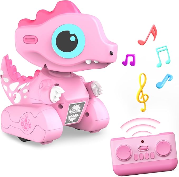 Remote Control Car Pink Dinosaur Toy 2.4GHZ Remote Control Girls Dinosaur Toys Pink RC Drifting Car Recording and Repeating LED Lights Eyes Music RC Cars Toys for Kids Boys Birthday Gift