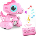 Remote Control Car Pink Dinosaur Toy 2.4GHZ Remote Control Girls Dinosaur Toys Pink RC Drifting Car Recording and Repeating LED Lights Eyes Music RC Cars Toys for Kids Boys Birthday Gift