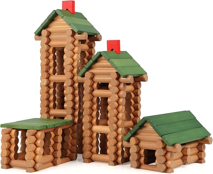 Wondertoys 328 Pcs Wooden Logs Set Ages 3+ Classic Building Log Toys for Kids Creative Construction Engineering Educational Gifts