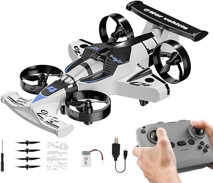 Racing car and drone combination remote-controlled flying car foam material. Features include one-key takeoff stable hovering racing mode and 360° aerial flips. An ideal and fun birthday gift.