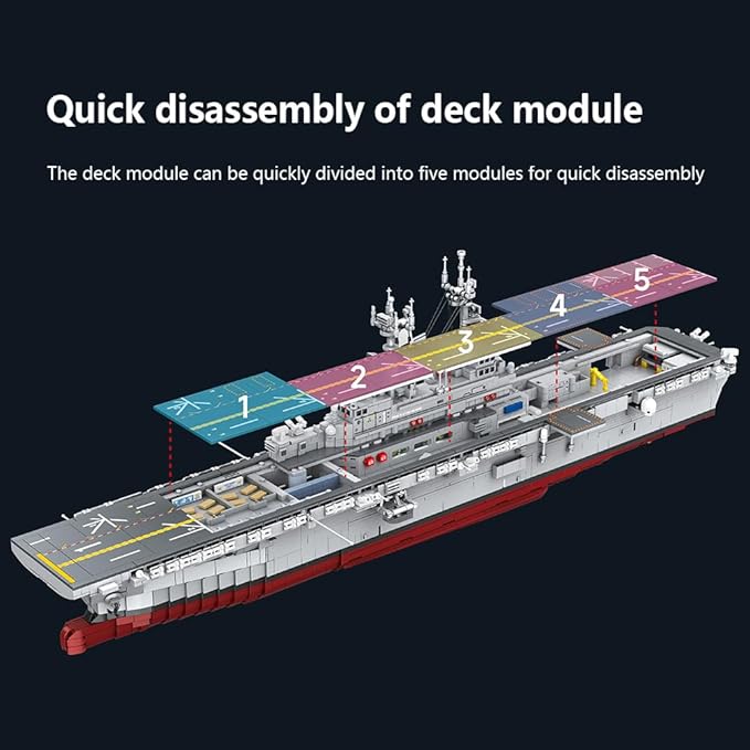 MISINI M7024 US Navy Warship Building Brick Set 1:300 Military Series Wasp-Class Amphibious Assault Ship 5220 Pieces Aircraft Carrier Collector's Toy Displayable MOC Adult Battleship Gift