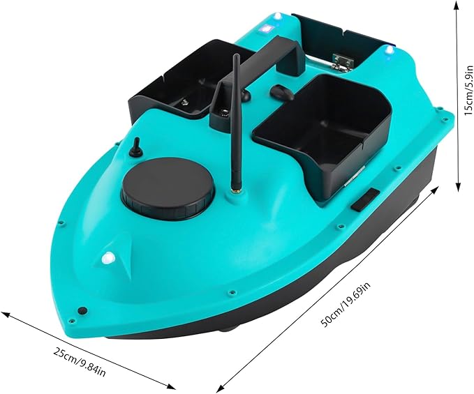 RC Bait Boat 600m/1968ft RC Bait Boat 3 Boxes 4.4LBS Loading Capacity with Dual 5200mAh Li-Ion Batteries and LED Lights for Professional Fishing (Blue (Without Lights))