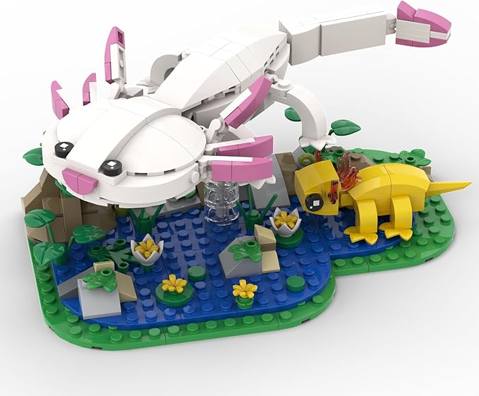 Axolotl Toy Building Set Axolotl Doll Figures with Grass and River Scenery Accessories Building Kits Axolotl Toys A Gift for Kids Boys and Girls Ages 6 and Up