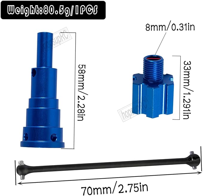RC 10MM Drive Shaft CVD &amp Wheel Hex Hubs Upgrades Part for 1/5 X Maxx 8S Monster Truck45# Steel Driveshaft Front Rear Axles &amp Aluminum Wheel Nut &amp Wheel Hex Hops UpNavy Blue