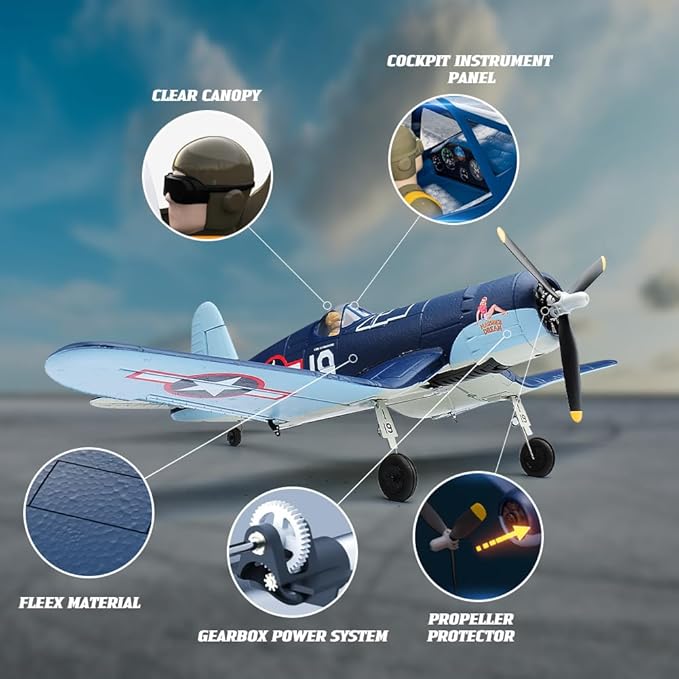 Brushless RC Plane Upgrade 500mm F4U Corsair Stunt RC Airplane RTF with Gyro Stabilization Remote Control Airplane 2.4GHz Radio Control Aircraft Fighter Glider for Adults &amp Beginners
