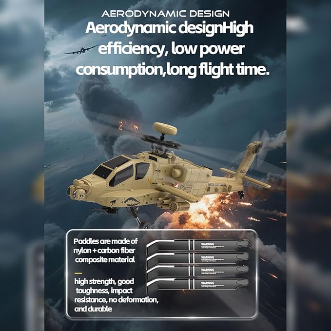 YU Xiang F11-N AH64 Apache RC Helicopter 1/32 Scale 2.4G 6CH Dual Rotor 6G/3D RC Helicopter with Optical Flow Altitude Hold and One Click Descent Aircraft for Beginner (RTF Version)
