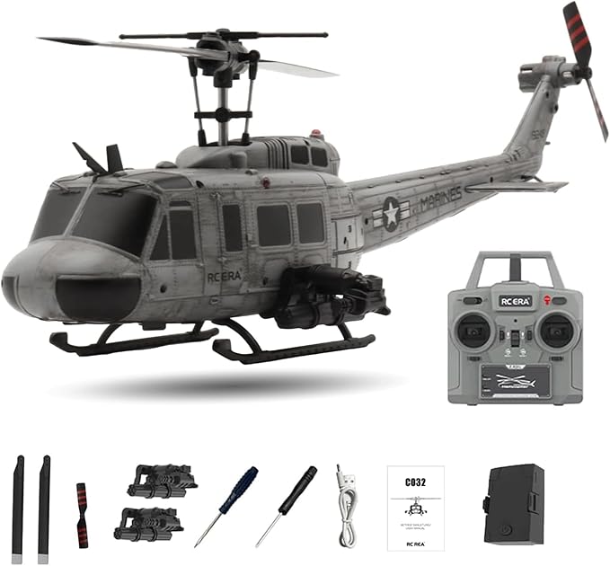 RC ERA C032 UH-1 Huey RC Helicopter 1:48 Scale 6-Axis Gyro 6CH Brushless Flybarless Stabilized Aircraft 3D Inverted Flight Optical Flow Positioning for Adults Hobbyists