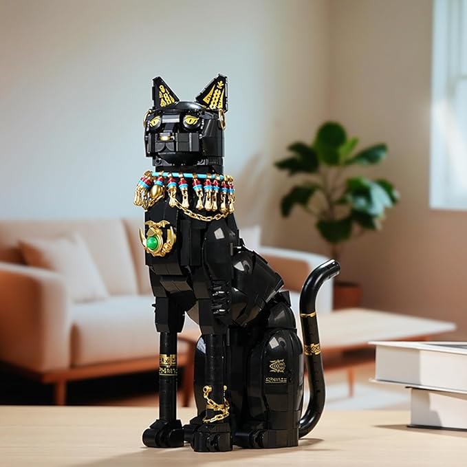 Egyptian Pharaoh Cat Building Set - Animal Black Cat Building Blocks Toy for Adults DIY Crafts Project Egyptian Cat Model for Home Office Decor Easter Gift for Adults Women 10+ (1274PCS)