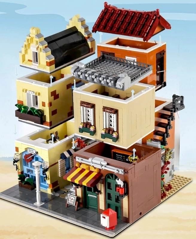 General Jim's Music Store &amp Coffee Café Street View Modular City Building Block Set 3103 Pieces with Light Kit European Style Architecture Display Model | GJ LMS