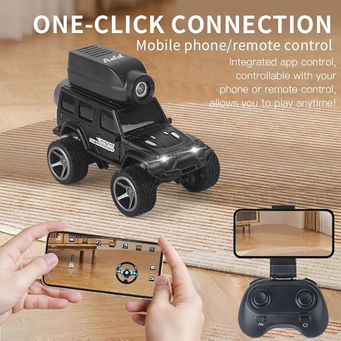 1:64 Full-Scale Die-Cast RC Car with Camera KF32 Mini 4WD Desktop Off-Road Crawler Remote Control Racing Vehicle Model(Yellow)