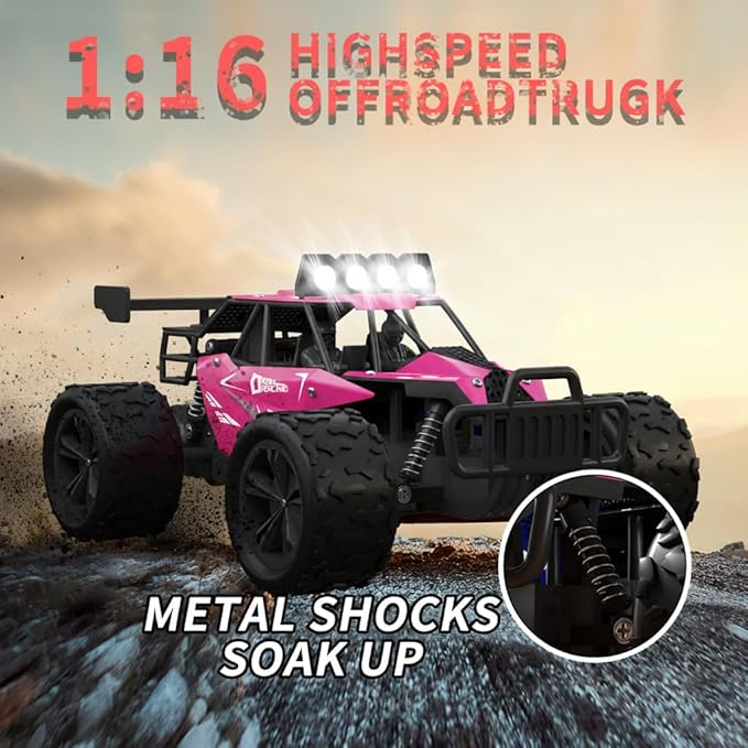 Remote Control Car Monster Truck Toys 1:16 Scale RC Car For Boys 2.4GHz High Speed 20 km/h With LED HeadlightsRechargeable RC Cars Gifts for Boys 4-7 8-12 Christmas Beginner Kids 6-12+(Blue)