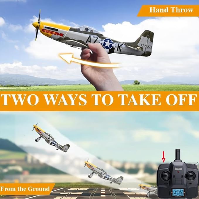 RC Plane 5 Channel P51D Mustang 510mm RC Airplane with 3D Aerobatic and 6-Axis Gyro 1406 Brushless 2.4GHz Radio RC Planes for Adult and Beginners with Spare Propeller (Regular Version- 1 Battery)