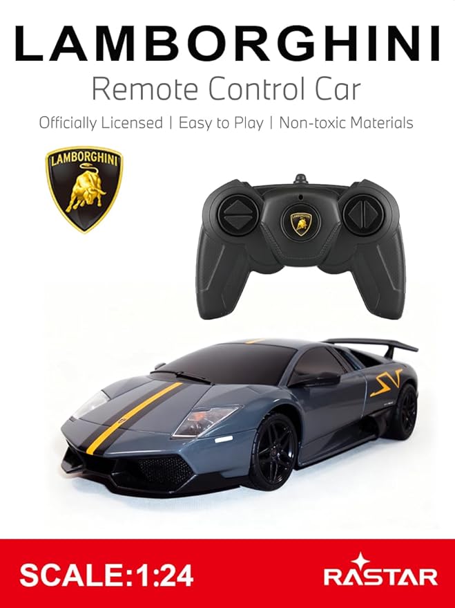 RASTAR 39001 1/24 Lamborghini RC Car - Ideal Gifts for Play &amp Display - Officially Licensed Toy Car Model with Remote Controller for Kids Teens &amp Adults - Black
