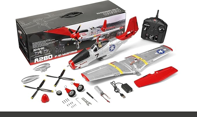 Large 560MM P51 P-51D Mustang Remote Control Combat Aircraft 4CH XK A280 3D/6G Aerobatic LED Brushless RC Aircraft Full-Function for Professional Players (1-Battery)