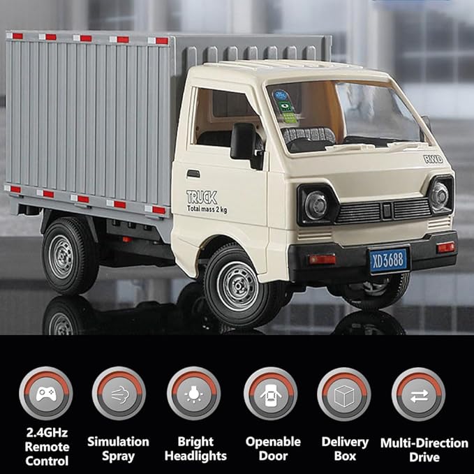 GoolRC Remote Control Car Transporter Truck 1:16 Scale RC Container Transport Truck with Spray and Light 2.4GHz All Terrain RC Cars for Teens and Adults Christmas or Birthday Gift (Green)