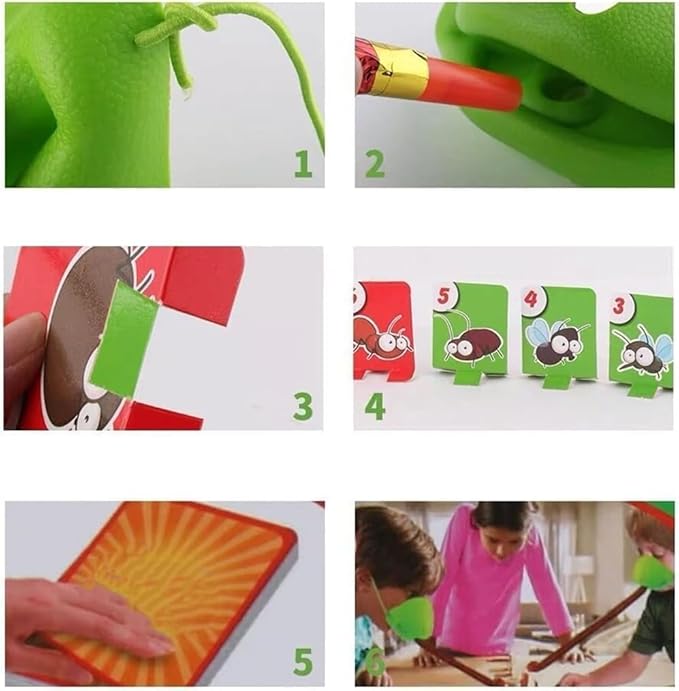 Tongue Shooting Game Frogtongue Game Frog Mask with Blow Tongue Multiplayer Party with Blow Tongue Mask and Blowing Air Insect Cardboard Included