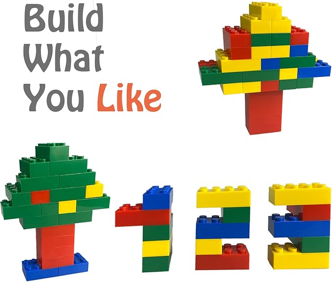 500 Piece Classic Small Building Bricks 2x4 Bulk Bricks STEM Creative Building Toys Red Yellow Blue Green(Small Bricks 1.25x0.62x0.47 in)
