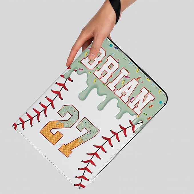 Personalized Ice Cream Drip Baseball Card Binder with Name &amp Number – Zipper Trading Card Album with Handle – Collector Case for Players &amp Fans (Ice Cream Drip Art #4)