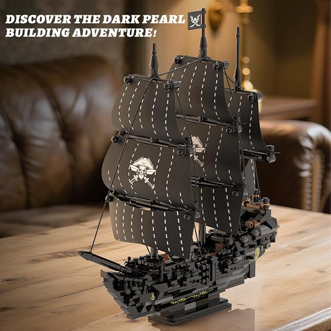 39088 Black Pearl Pirate Ship Building Blocks774 PCS Pirate Ship Model with Fabric Sails Sailing Ship Building Blocks Set for Adults &amp Teens