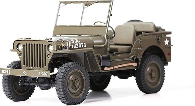 Rochobby FMS 1/6 1941 MB Scaler RC mini Jeep RC Truck MB Scaler 4x4 Hobby Grade Brushed RC Rock Crawler RC Army Military Truck for AdultsRS