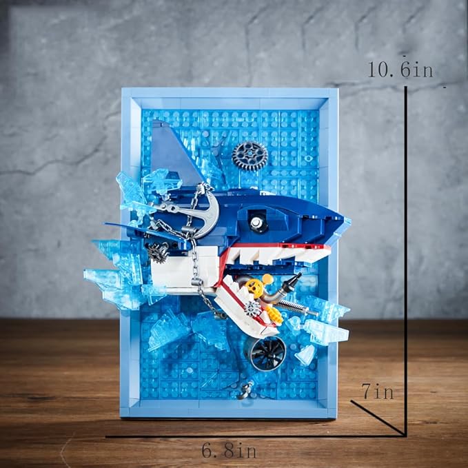 Shark Breaching Animal 3D Wall Art Micro Mini Building Blocks Set for Adults Unique Home Wall Decor or Table Display Ideal Birthday Christmas Toy Gift for Teens (669 PCS)