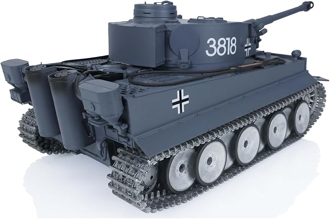 Heng Long US in Stock 1/16 7.0 Tiger I RTR RC Tank 3818 Idle Smoking W/Barrel Retractable Metal Tracks Wheels 360° Rotating Turret Metal Idler Infrared Combat Light Sound Airsoft Tank
