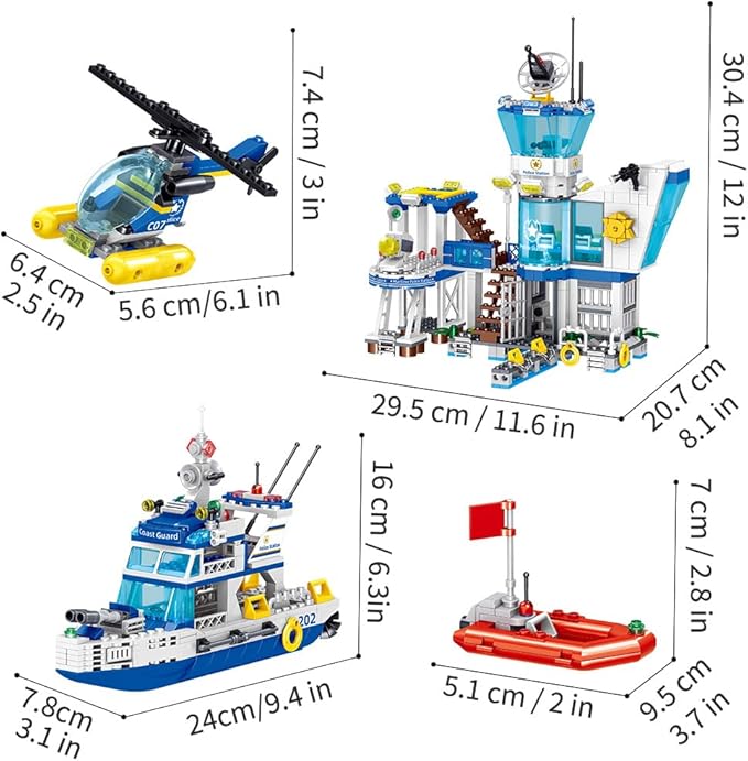 MindBox Police Station Building Blocks Set 800pcs Building Toy with ShipBoat &amp Helicopter for Boys 8+