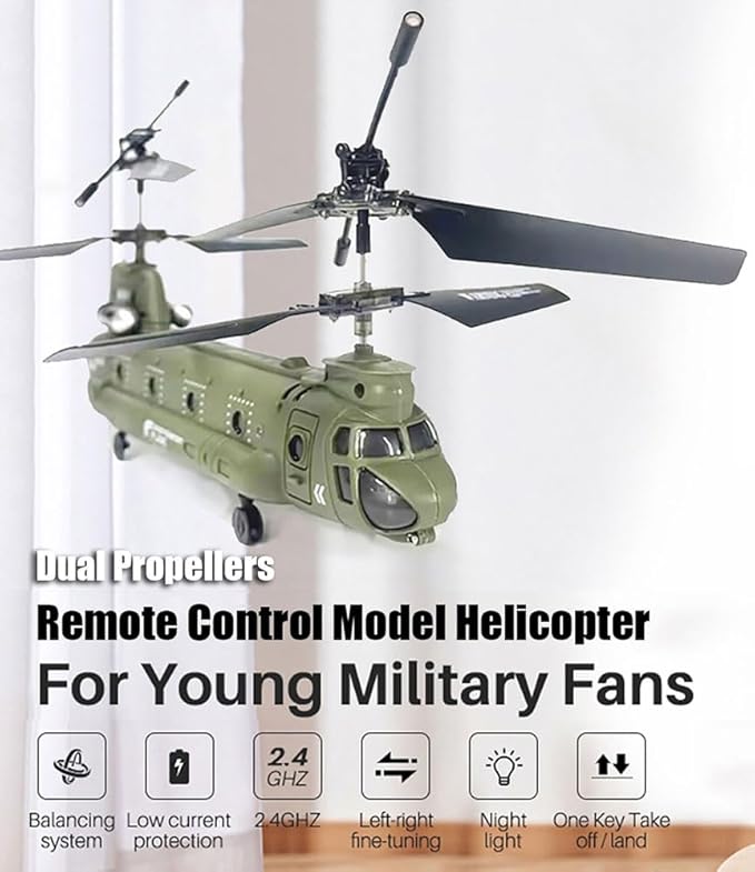 RC Helicopter Boeing CH-47 Military Transport 3CH Dual Propellers Remote Control Helicopter Drone 2.4G Fixed Height Simulation Fighter RC Plane Stability Flight Easy to Fly RC Aircraft Plane