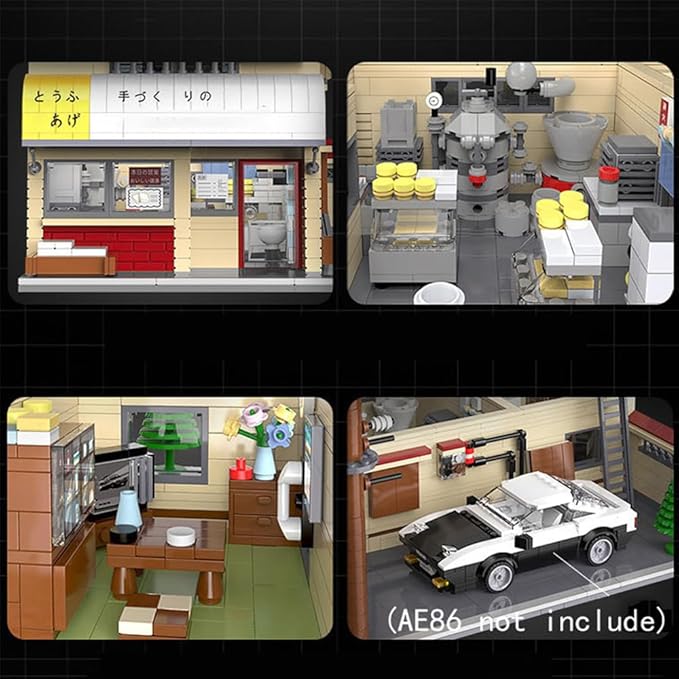 Japanese Street View House Building Blocks -MOC Street View Modular Architecture Initial-D 25th Anniversary Construction Building Toy Set for Adult 1908 Pieces