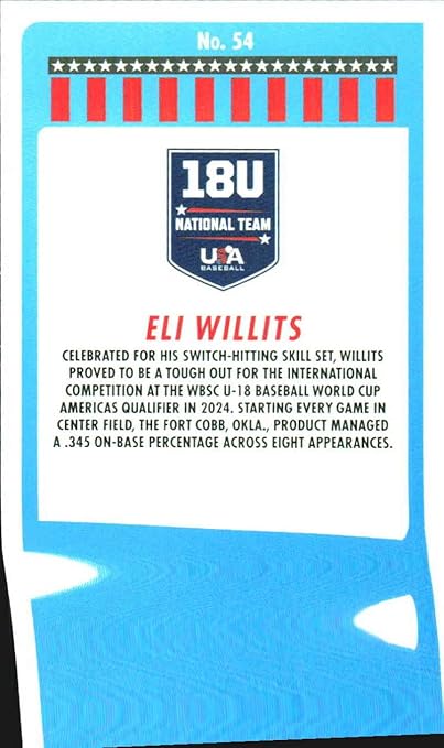 2025 Panini Stars and Stripes Holofoil #54 Eli Willits USA Baseball 18U National Baseball Card - Sportscard Superstore