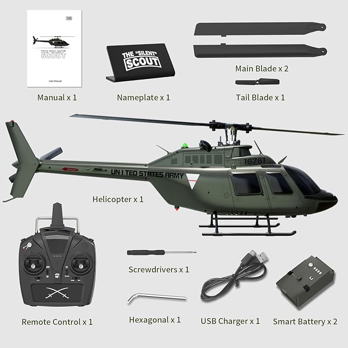 Carmanon Ultra-high Simulated RC Helicopter - 27:1 Scale Model Collectable Remote Control Helicopter with Auto-Hover for Adults Beginners Bell OH-58