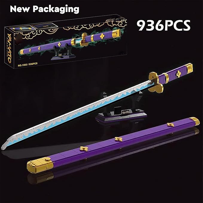 HIGH GODO Anime Cosplay Swords Building Set 936 Piece One Purple Enma Zoro Sword 38.8IN with Scabbard and Bracket for Adults Teens 14+ (Roronoa Zoro Yamato Sword)