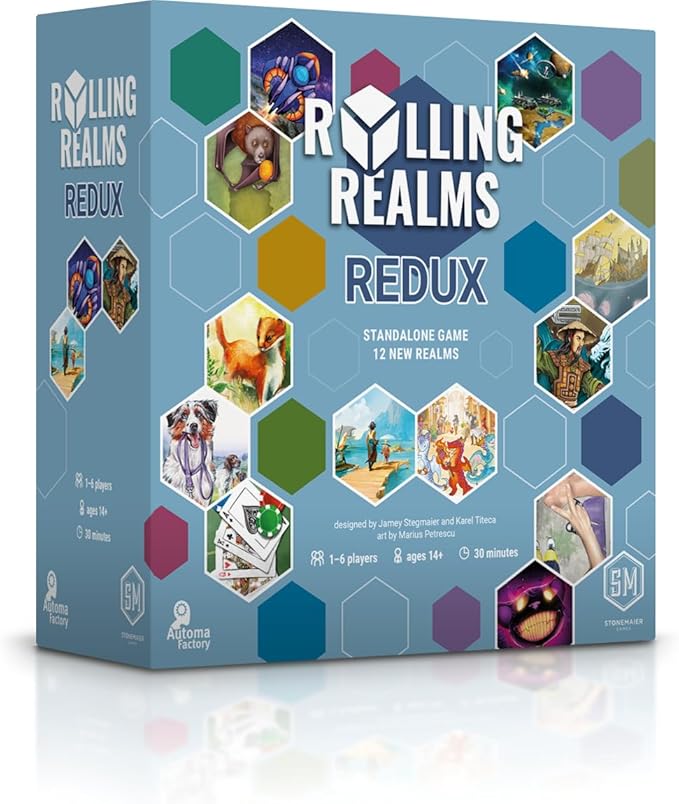 Stonemaier Games: Rolling Realms Redux by Jamey Stegmaier &amp Karel Titeca | A Light Strategic Roll-and-Write Game for Families and Adults | Compete in a Series of Minigames | 1-6 Players 30 Mins