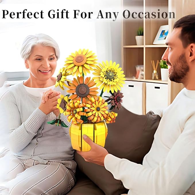 Flowers Building Sets for Adults Van Gogh Prints Art Botanical Collection Sunflowers Pot Bouquet Plants Kits Compatible with Lego Flowers Easter Flores Home Decor for Woman Girls 14+