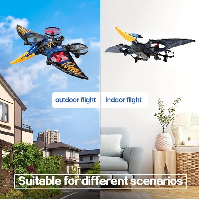 Dinosaur Remote Control Drone 2.4G EPP Foam RC Pterodactyl Hobby RC Airplanes with 6-Axis Gyro One Key Takeoff Landing Stunt Roll &amp 360 Flip Fighter Jet Toy Christmas Birthday Gift for Boys Gi