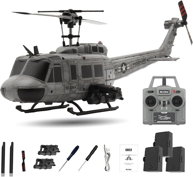 RC ERA C032 UH-1 Huey RC Helicopter 1:48 Scale 6-Axis Gyro 6CH Brushless Flybarless Stabilized Aircraft 3D Inverted Flight Optical Flow Positioning for Adults Hobbyists