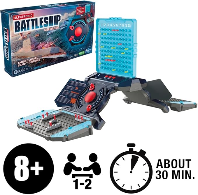Hasbro Gaming Electronic Battleship Reloaded Board Game Naval Combat Strategy Game with Sounds Lights Special Attacks Ages 8 and Up 1-2 Players
