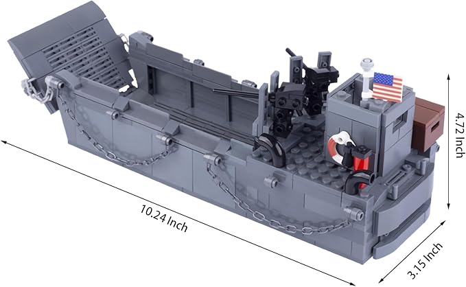 Military Landing Craft Vehicle Personnel Higgins Boat Car Model WW2 World War II Building Block Toys for Kids Aged 6-14 and Adults