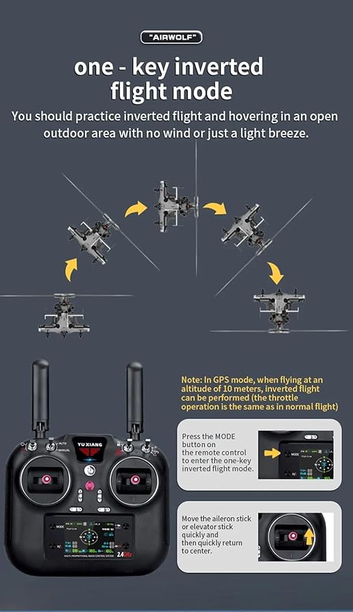 Hanll YUXIANG F02S 1:34 Scale 8CH GPS RC Helicopter – RTF Air-Wolf Replica with Dual Brushless Motors Telemetry Transmitter Optical Flow Metal Servo for Advanced Hobbyists—3 Batteries