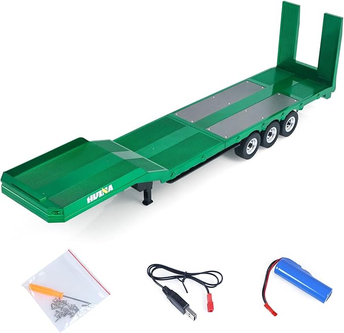 TOUCAN RC HOBBY HUINA 1/18 Plastic Flatbed Semi Trailer 1502 for Radio Controlled Tractor Truck 1501 Electric Support Legs Battery No Light